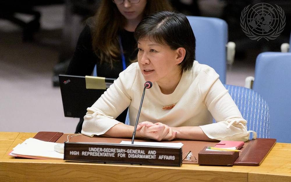 The High Representative for Disarmament Affairs, Izumi Nakamitsu, briefs the Security Council meeting about the Middle East situation (Syria) on February 7,2023-UN Photo by Manuel Elias 
